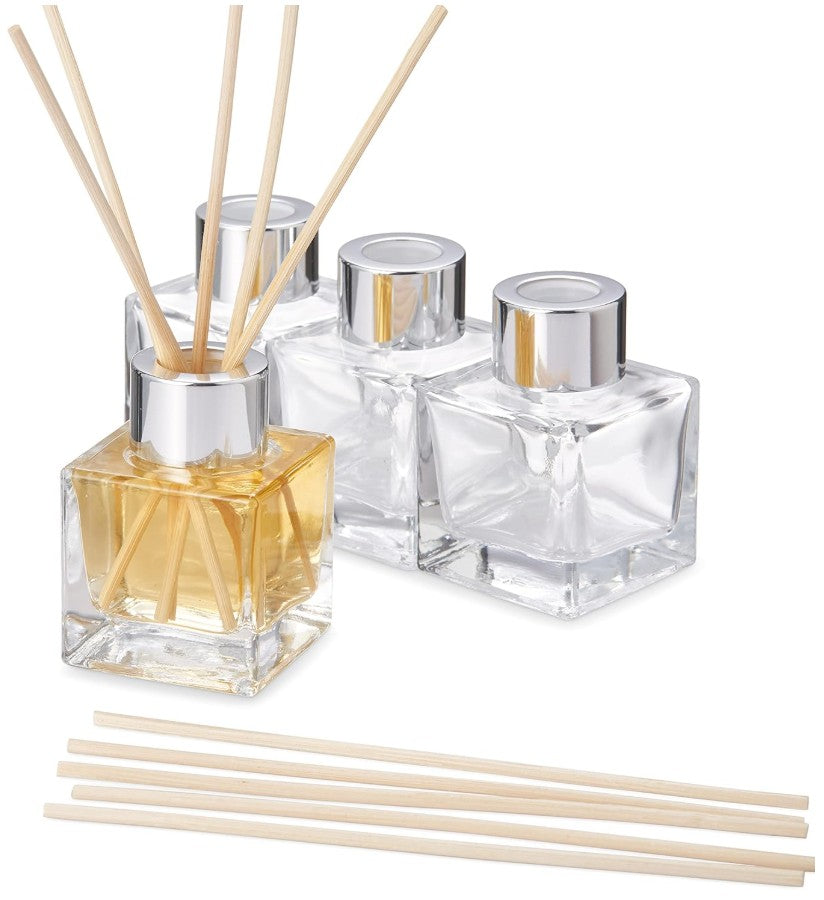 Empty Reed Diffuser Glass Clear Bottles with 5 Reed Diffuser Sticks, 50ml