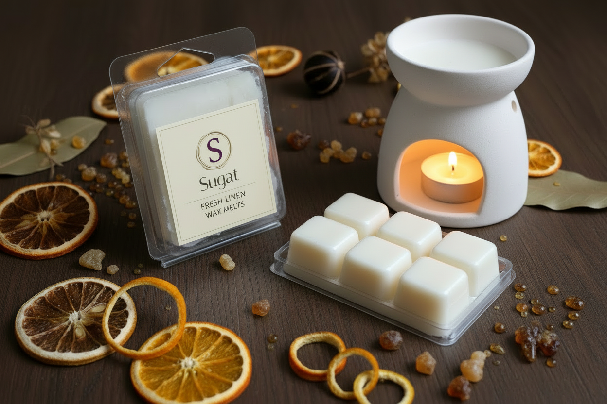 Fresh Linen Wax Melts - Dark Wood with Warmer